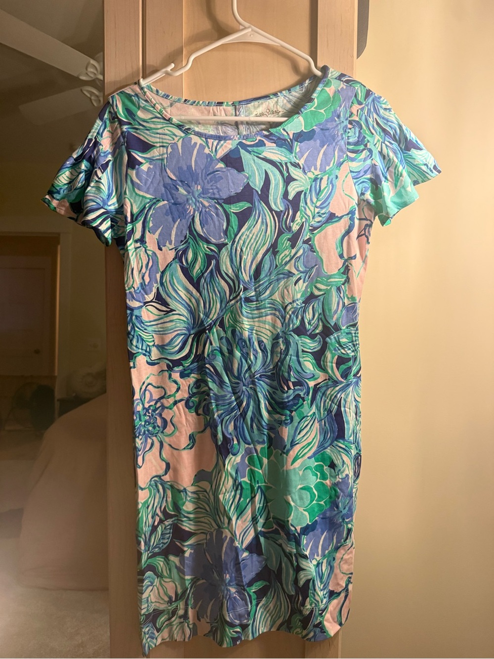 Lilly Pulitzer Blue & Green Tropical Print Shift Dress